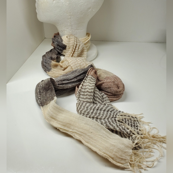 Lightweight Tricolor Striped Colorblock Scarf - Picture 3 of 6